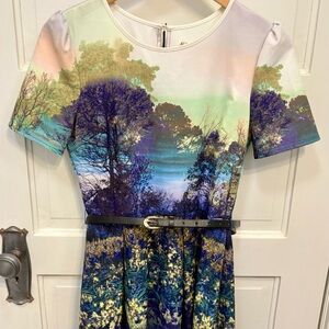 Sunrise forest print A-line dress